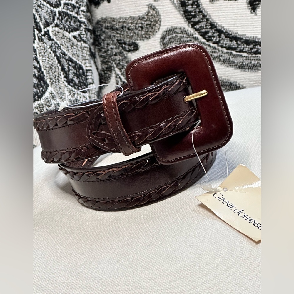 Ginnie Johanson Leather Belt and Buckle Brown NOS Taiwan VTG w/tag S 26 3402 W - Picture 3 of 11